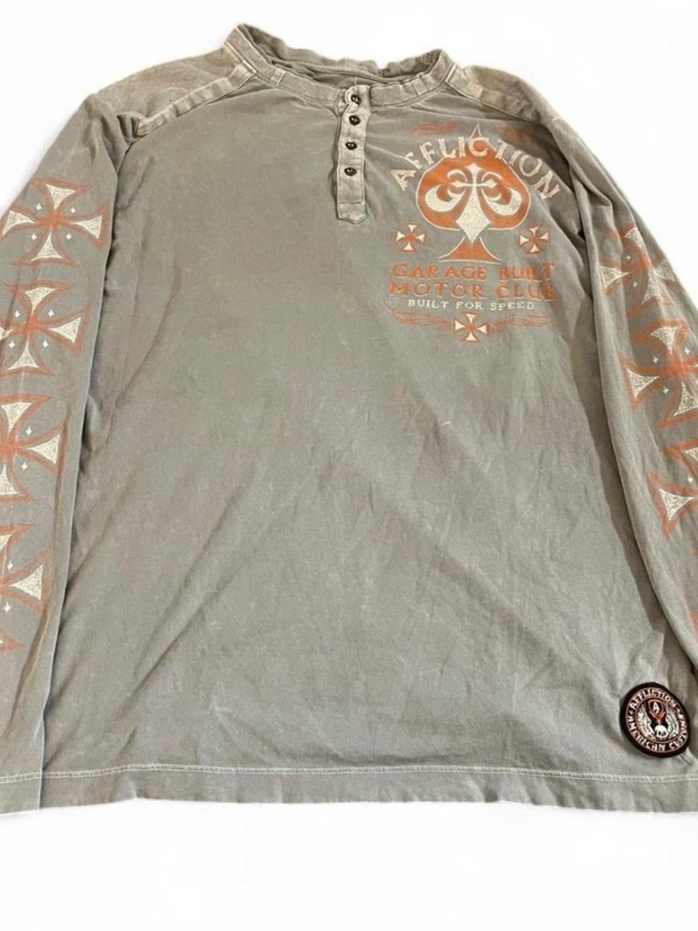 Men’s Vintage Affliction Garage Built Motor Club Graphic Long Sleeve Sz 2XL.